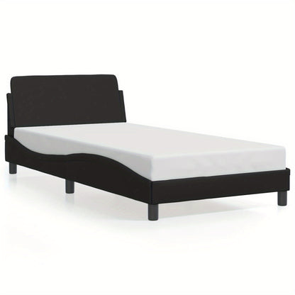 Bed frame with headboard black 100x200 cm faux leather with Slat Support Platform Bed Frame Suitable for Mattress Size 100 x 200 cm (without mattress) for Bedroom