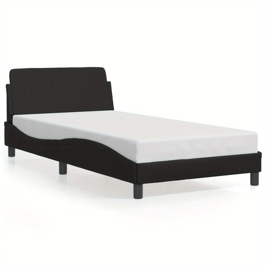 Bed frame with headboard black 100x200 cm faux leather with Slat Support Platform Bed Frame Suitable for Mattress Size 100 x 200 cm (without mattress) for Bedroom