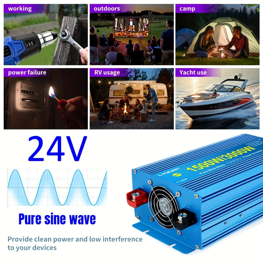 Omvormer – Spanning Omzetter – Stroom Converter – DC naar AC Adapter – Inverter – 1500W Continu, 3000W Piek – Pure Sinusgolf Met LED Display