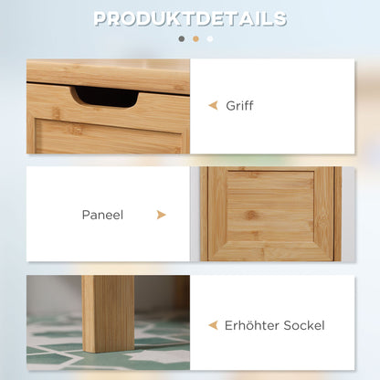 Bamboo Bathroom Cabinet, 1 Shelf, 2 Drawers, 30 Cm X 30 Cm X 90 Cm; Natural