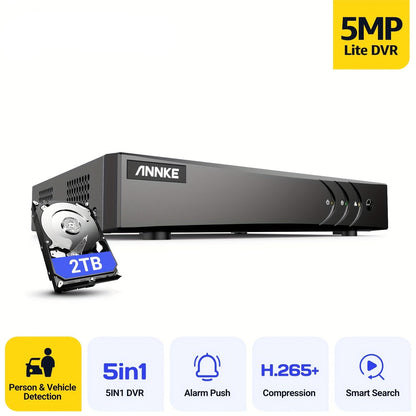 16-kanaals DVR Recorder – Beveiligingsrecorder – CCTV Recorder – Videorecorder – Surveillance Recorder – Zwarte Behuizing – 2TB Opslag – 5MP 3K Beeldkwaliteit – Bewegingsdetectie Met Email Notificaties