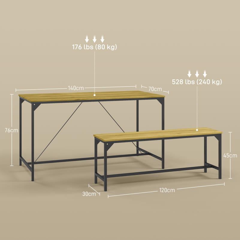 Eettafelset – Eettafel – Eetkamer Tafel – Keukentafel – Zitgroep – Stijlvol Ontwerp – MDF En Massief Hout – 4 Personen – Met 2 Banken