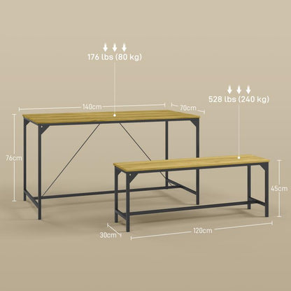 Eettafelset – Eettafel – Eetkamer Tafel – Keukentafel – Zitgroep – Stijlvol Ontwerp – MDF En Massief Hout – 4 Personen – Met 2 Banken