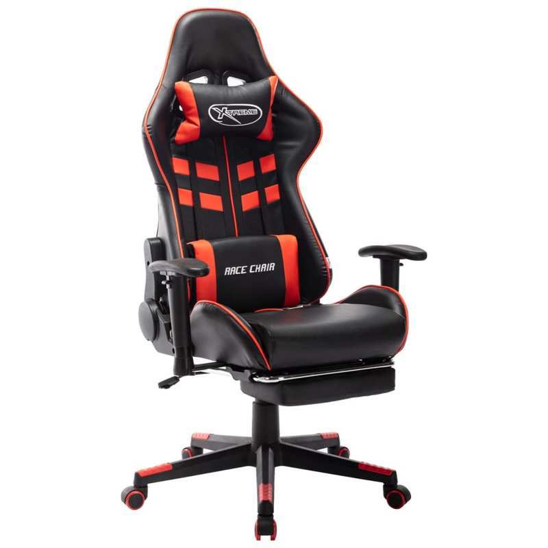 Gaming Chair with Footrest in Black And Red Faux Leather