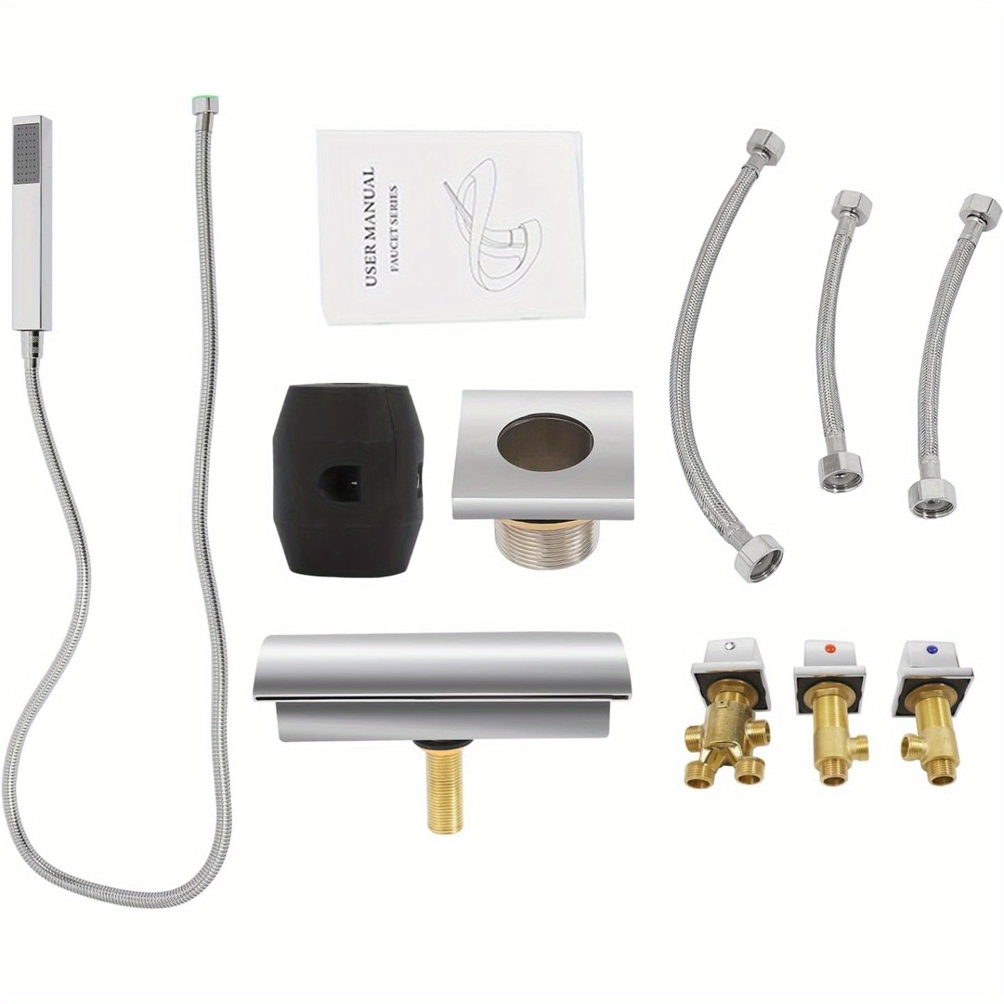 Badkraan – Badmengkraan – Badthermostaat – Douchekraan – Badarmatuur – Messing Met Chroom Afwerking – Compleet Met Handdouche En Watervaluitloop