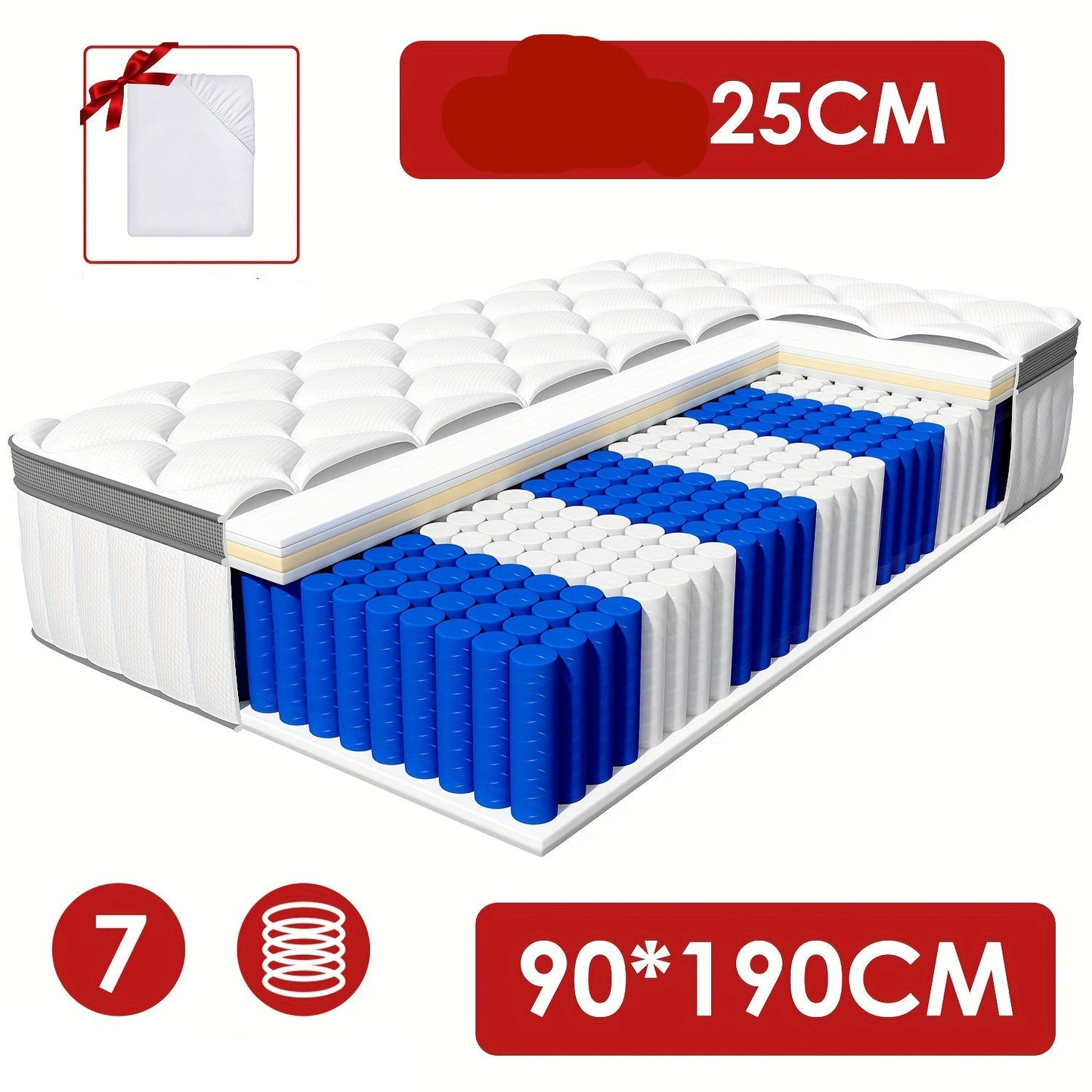 Pocketveringmatras – Veerbed – Binnenveringsmatras – Federkernmatras – Stevig Matras – 7-Zones Ondersteuning – H3 Extra Stevig – Afneembare Wasbare Katoenen Hoes – 22 cm Hoogte – Geschikt voor Volwassenen – 140x200 cm