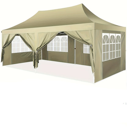 Pop-up Partytent – Evenemententent – Vouwtent – Markttent – Beschuttingstent – Khaki – 3x6 Meter Ruim – 6 Afneembare Zijwanden