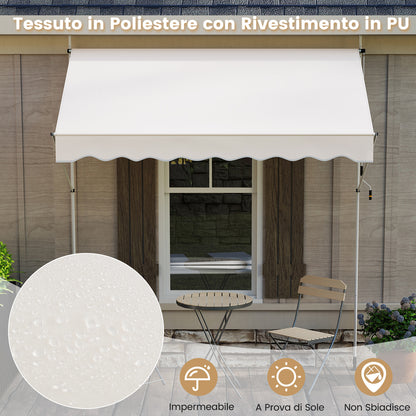 Inklapbare Zonwering – Uitvalscherm – Terraszonnescherm – Balkonzonwering – Zonnescherm Wit – Handmatig Verstelbaar – 200 cm Breed – 210-300 cm Hoog – Stevig Aluminium Frame – Waterafstotend Polyester