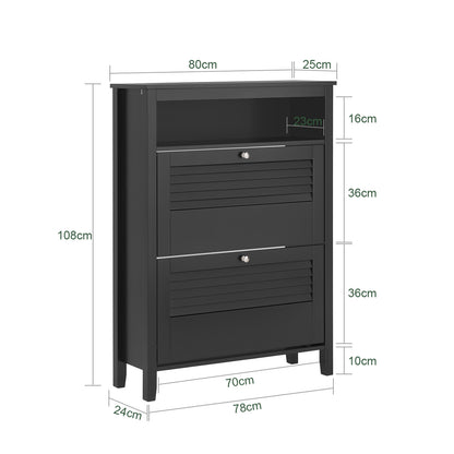 Schoenenkast – Schoenenopberger – Schoenenrek – Schoenenkomdeur – Schoenenmeubel – Compact 80x108x25 cm – Verstelbare Planken & Wandmontage