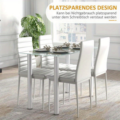 5-tlg. Essgruppe Sitzgruppe Esstisch with 4 Chairs, Modern Design, Glass Top, Modern Kitchen Furniture, Quick Assembly, Space-Saving, Country Style Dining Table