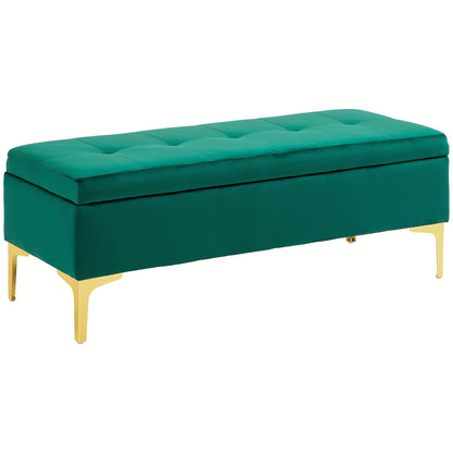 Poef – Zitzak – Voetenbankje – Kruk – Bankje – Opbergruimte – Fluwelen Bekleding – 120x44x44,5 cm – Metalen Poten – Groen