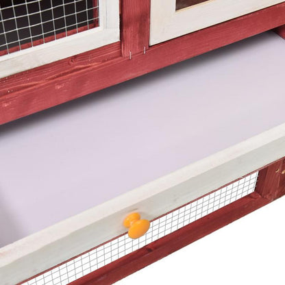 Konijnenhok – Knaagdierenhok – Dierenverblijf – Houtkooi – Grenenhouten Kooi – Rood-Wit – 140x63x120 cm – Robuust Grenenhout