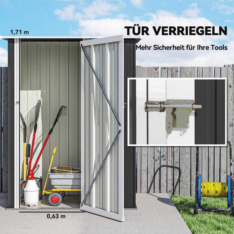 Tool shed garden house tool shed with door outdoor steel dark grey 142 x 84 x 189cm, temporary, removable, Temporary Shelter, Outdoor Shed, Compact Shed, Weatherresistant, Storage Shed, Utility Shed, Gardeners, Landscapers