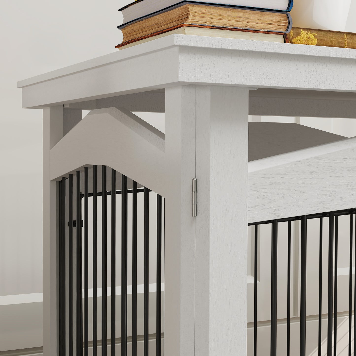 Hondenbench – Hondenkooi – Kennel – Hondenpark – Bijzettafel – 3-in-1 Multifunctioneel – Wit MDF & Metaal – Voor Middelgrote Honden 82,5x57,5x59,5 cm