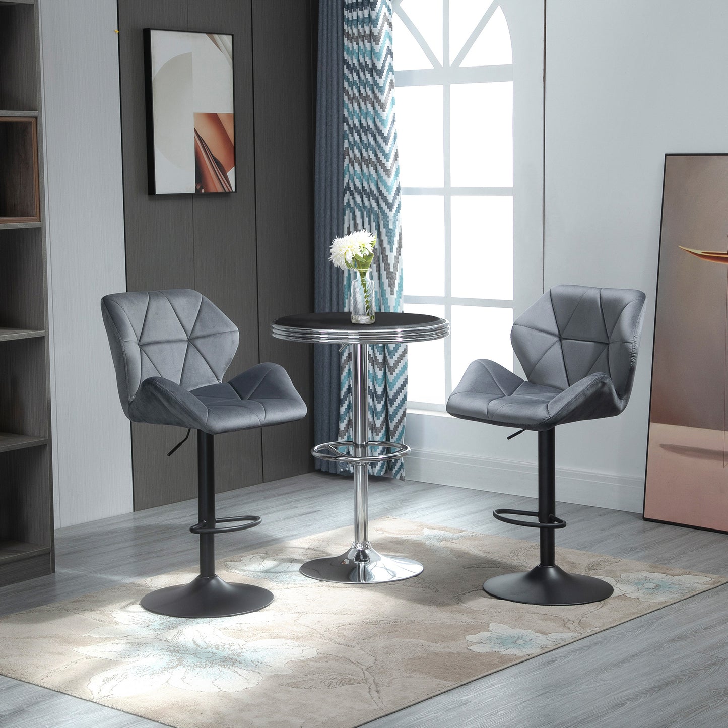 Barstoel – Barkruk – Hoog Krukje – Barstoel Set – Barkrukken – Grijs – Fluweelzacht Bekleed – 360° Draaibaar & In Hoogte Verstelbaar