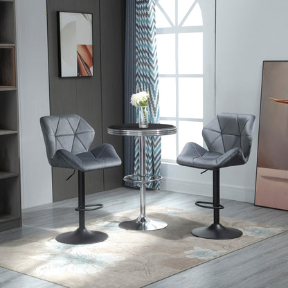 Barstoel – Barkruk – Hoog Krukje – Barstoel Set – Barkrukken – Grijs – Fluweelzacht Bekleed – 360° Draaibaar & In Hoogte Verstelbaar