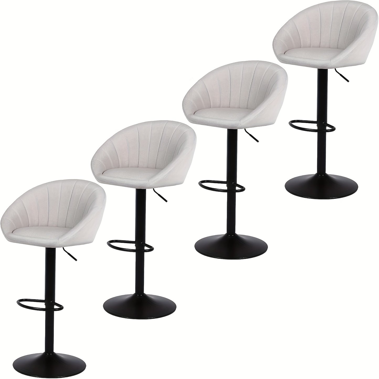 Receptiestoel – Wachtkamerstoel – Bureaustoel – Conferentiestoel – Bezoekersstoel – Barkruk – Verstelbare zithoogte – Luxe linnen stof beige – Set van 4