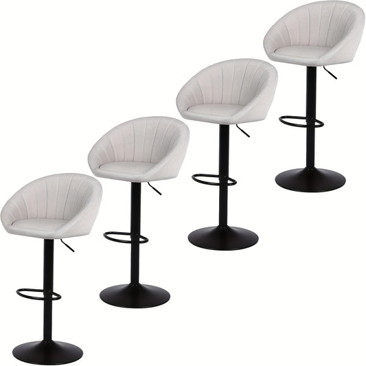 Receptiestoel – Wachtkamerstoel – Bureaustoel – Conferentiestoel – Bezoekersstoel – Barkruk – Verstelbare zithoogte – Luxe linnen stof beige – Set van 4