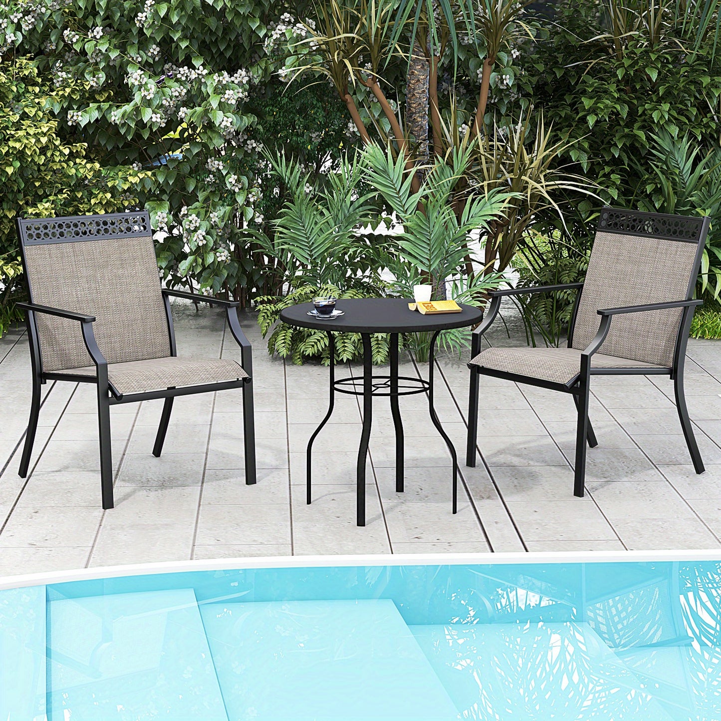 Tuinstoelen – Loungestoelen – Tuinstoel Set – Terrasstoelen – Balkonstoelen – Weerbestendig Textiel – Metalen Frame – Hoge Rugleuning – Comfortabele Armleuningen