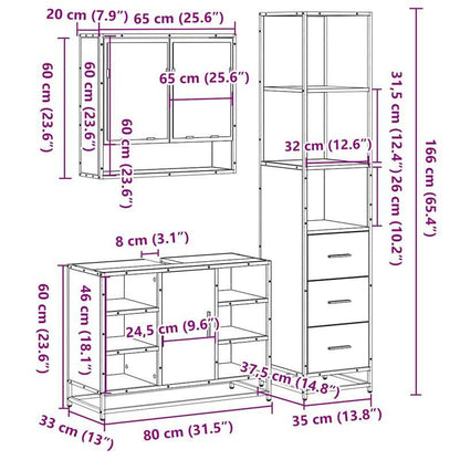 badkamermeubelset – badmeubelset – wastafelmeubel – badkamerkast – spiegelkast – bruin eikenlook – 3-delige set – hardhout & glas