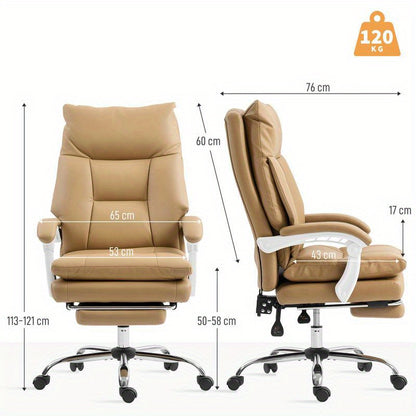 Ergonomische Bureaustoel – Bureaustoel – Werkstoel – Gamestoel – Desk Chair – Met Lendensteun – Verstelbare Hoogte – Inklapbare Armleuningen – Uitklapbare Voetensteun – 5 Wielen – Handmatige Verstelling – Bruin