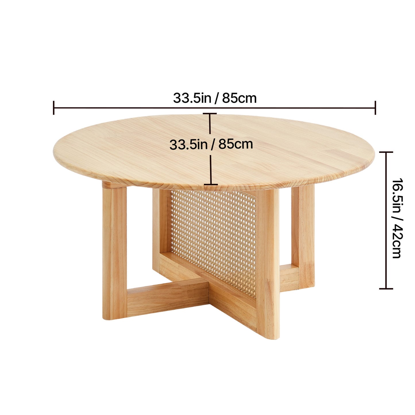 Rattan Salontafel – Rotan Tafel – Koffietafel – Woonkamertafel – Bohemian Tafel – Handgemaakt PE Rattan Onderstel – Rubbenhouten Tafelblad 83 cm