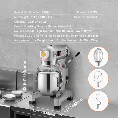 Keukenmixer – Keukenmachine – Keukenrobot – Foodprocessor – 28,5L Mengkom – 1100W Motor – 3 Snelheden