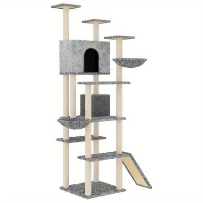 Light Gray Sisal Scratching Post Cat Furniture, 191cm Hardwood Construction, Kattenmeubel