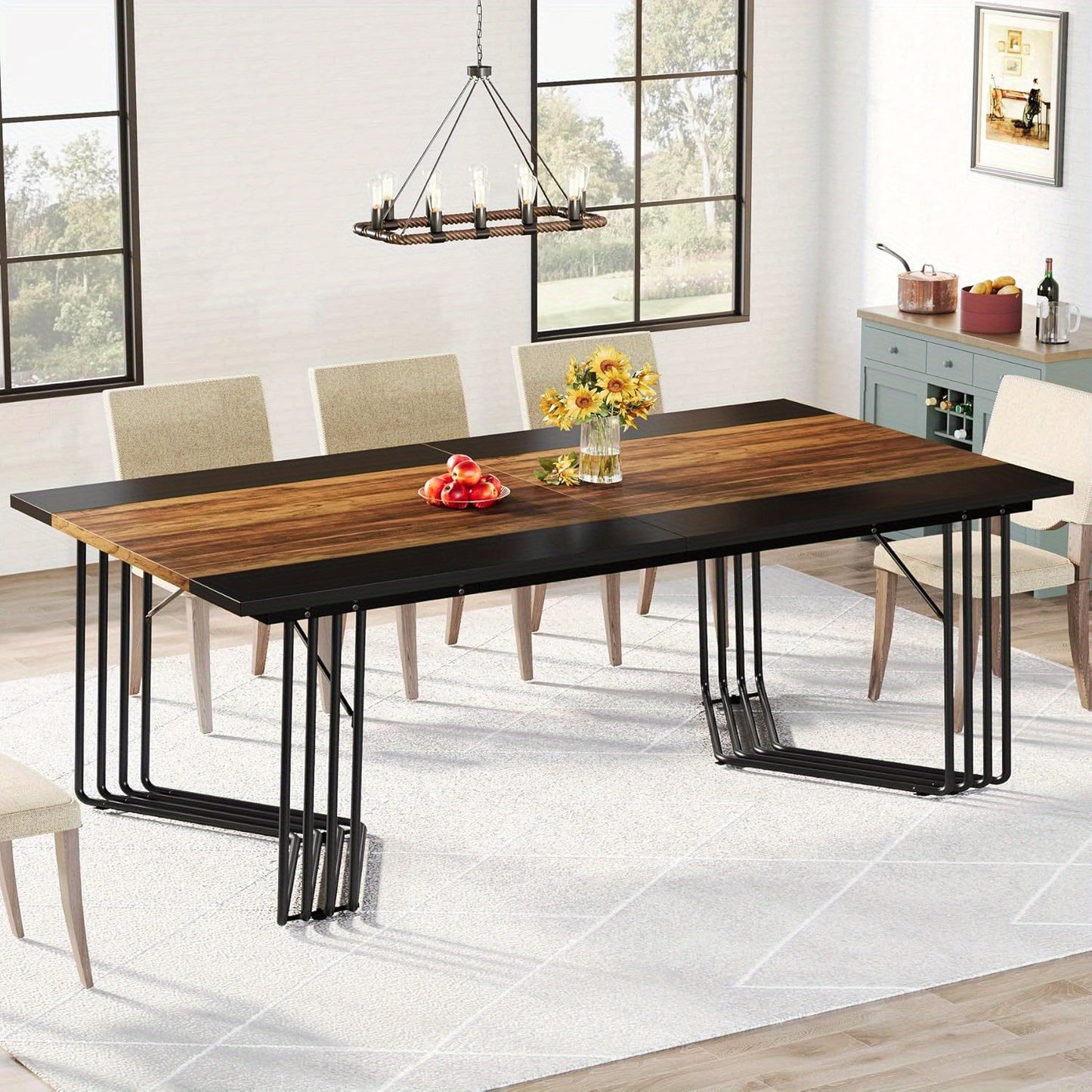 Eettafel – Keukentafel – Tafel – Eetkamertafel – Bureau – Industrieel Metalen Frame – Extra Lang 200 cm Voor 8-10 Personen – Stevig MDF Blad – Gemakkelijk Schoon Te Maken