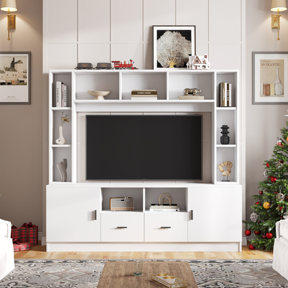 Modern TV Wall Cabinet & Display Furniture Set with 2 Cabinets, 2 Drawers, 11 Storage Compartments - Metal Frame Non-Wood Living Room Media Console, Shelving Unit for Small Spaces, Assembly Required