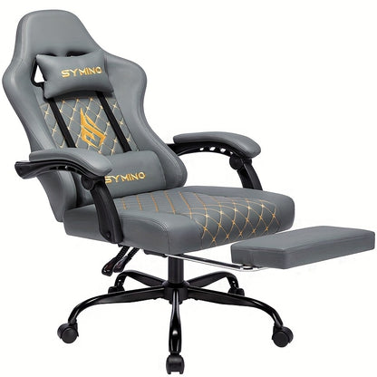 Gamingstoel – Bureaustoel – Computersstoel – Gamerstoel – Office Chair – Ergonomisch Design – Verstelbare Voetensteun – Memory Foam Zitting – 360 Graden Draaibaar – Grijs
