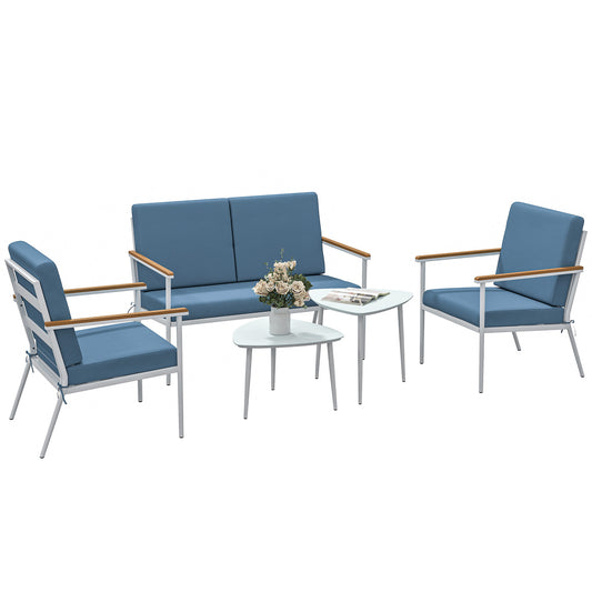 Tuinset – Tuinmeubelset – Balkonset – Loungeset – Zitgroep – 5-Delig – Gepoedercoat Staal – Lichtblauw Met Kussens