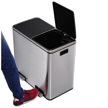 Prullenbak – Pedaalemmer – Afvalbak – Vuilnisbak – Afvalemmer – 60 Liter – RVS Met 2 Vakken – Duurzaam En Stijlvol