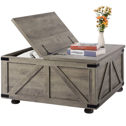 Salontafel – Koffietafel – Woonkamertafel – Bijzettafel – Landelijke Tafel – Flip-Top Design – Grote Verborgen Opbergruimte – Massief Hout – Beige