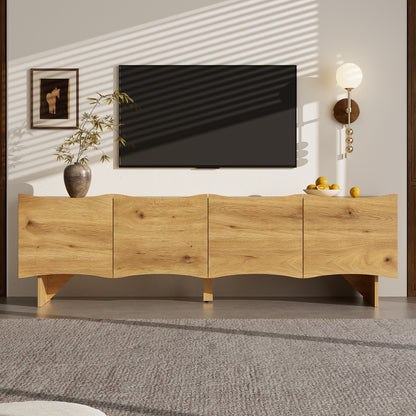 Tv-kast – Tv-meubel – Mediaconsole – Opbergkast – Entertainmentmeubel – Natuurlijke Kleur – 155 cm Breed – Modern Gegolfd Design