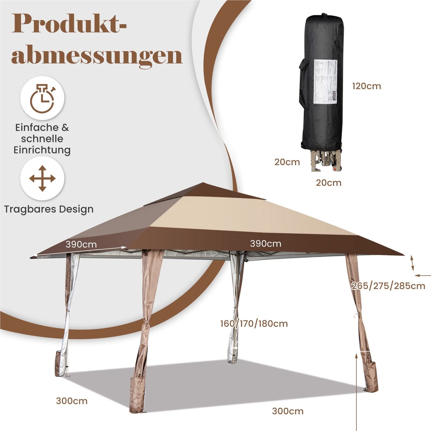 4x4 M Vouwpaviljoen – Partytent – Tuinkamer – Pop-up Tent – Paviljoen Met Wielen – Waterdicht – UV Bescherming 50+