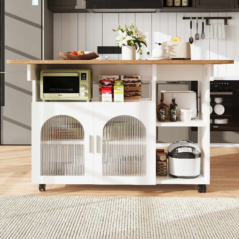 Keukeneiland – Keukenwagen – Buffetkast – Servieskast – Mobiele Trolley – Metalen Frame – Houten Werkblad