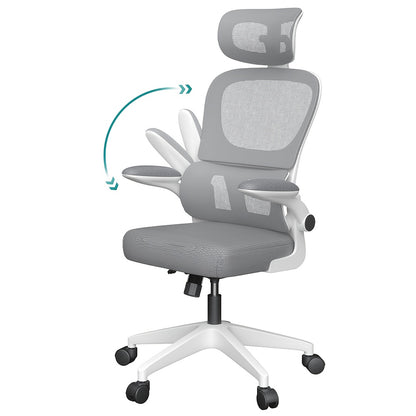 Ergonomische Bureaustoel – Bureaustoel Met Hoofdsteun – Werkstoel – Kantoorstoel – Stoel Voor Bureau – Ademend Mesh – Verstelbare Zithoogte & 360° Draaibaar – Grijs/Wit – Stevig Frame & Comfortabele Sponszitting