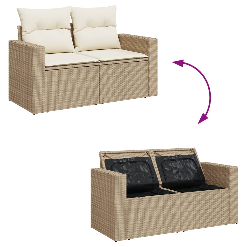 2-Persoons Tuinbank – Buitenbank – Rieten Bank – Loungeset Bankje – Tuinmeubel Bank – Weerbestendig Poly Rattan – Comfortabele Dikke Kussens – Zwart Frame Crème Kussens
