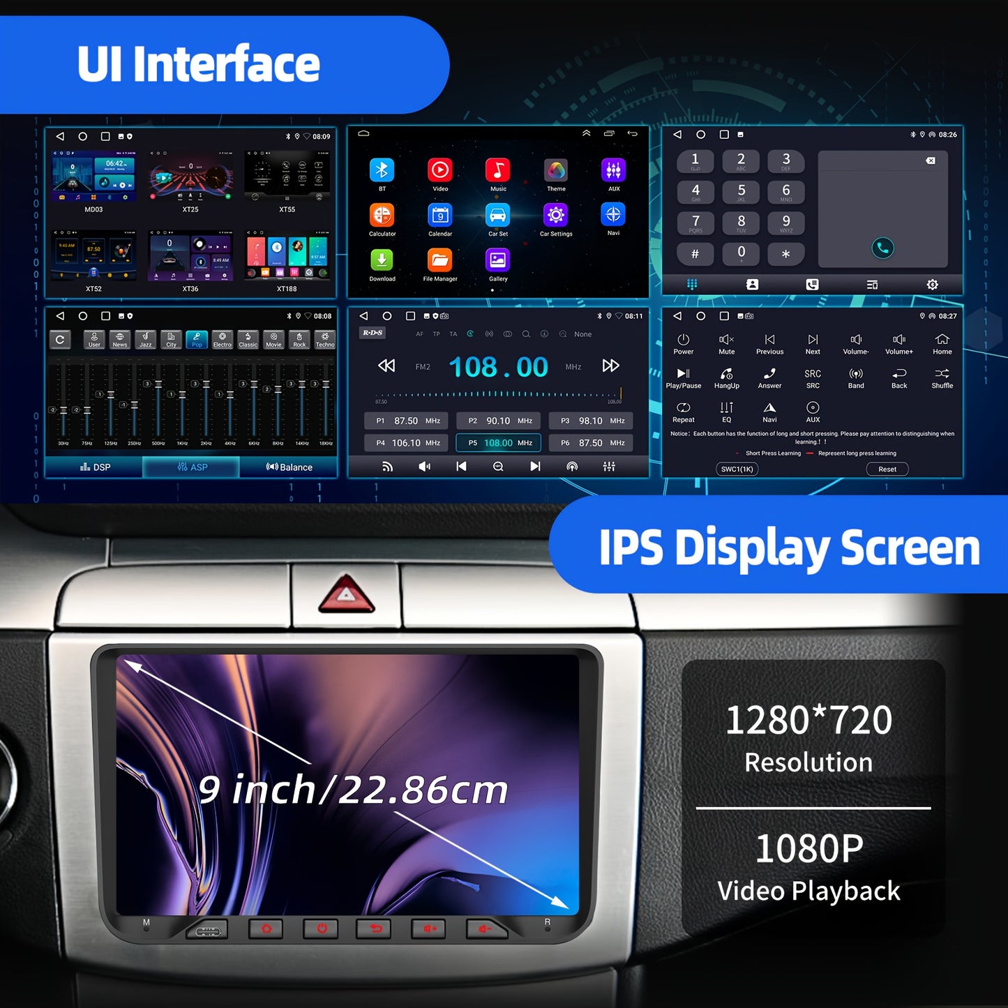 Android Autoradio – Auto Radio – Multimedia Speler – Car Stereo – Navigatiesysteem – 9 Inch IPS Touchscreen – Wireless CarPlay & Android Auto