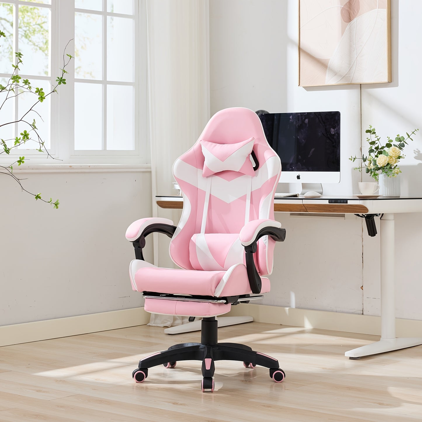 360° Rotating Racing  Design Lounge Chair, Gaming Chair, High-back Office Chair, Height Adjustable, with Wheels, Footrest, Headrest And Lumbar Support.