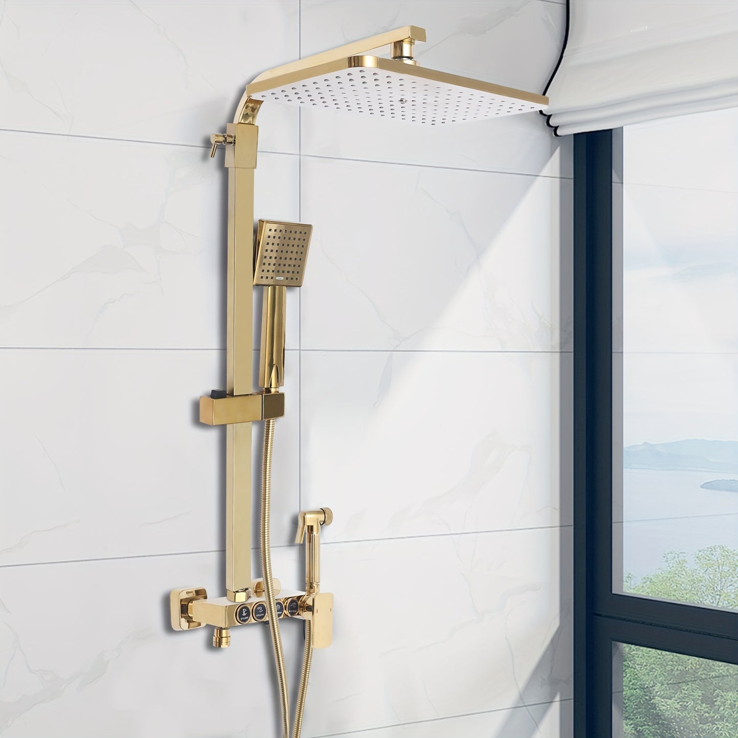 Douche Systeem – Douche Set – Complete Douche Set – Badkamer Douche – Regendouche – Gouden 4-in-1 Douche Systeem – 22,86x22,86 cm Regendouche – Messing Duurzaam