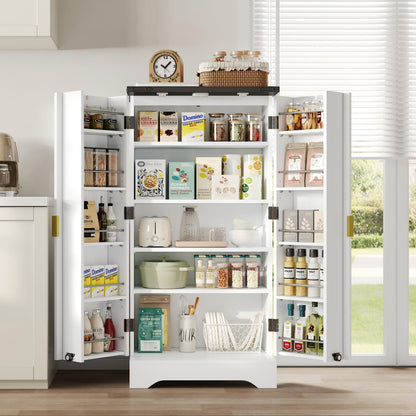 Keukenkast – Hoge Kast – Opbergkast – Voorraadkast – Keukenmeubel – Wit – Met Verstelbare Planken – MDF & Spaanplaat – 120x60,5x40 cm – Gouden Handgrepen