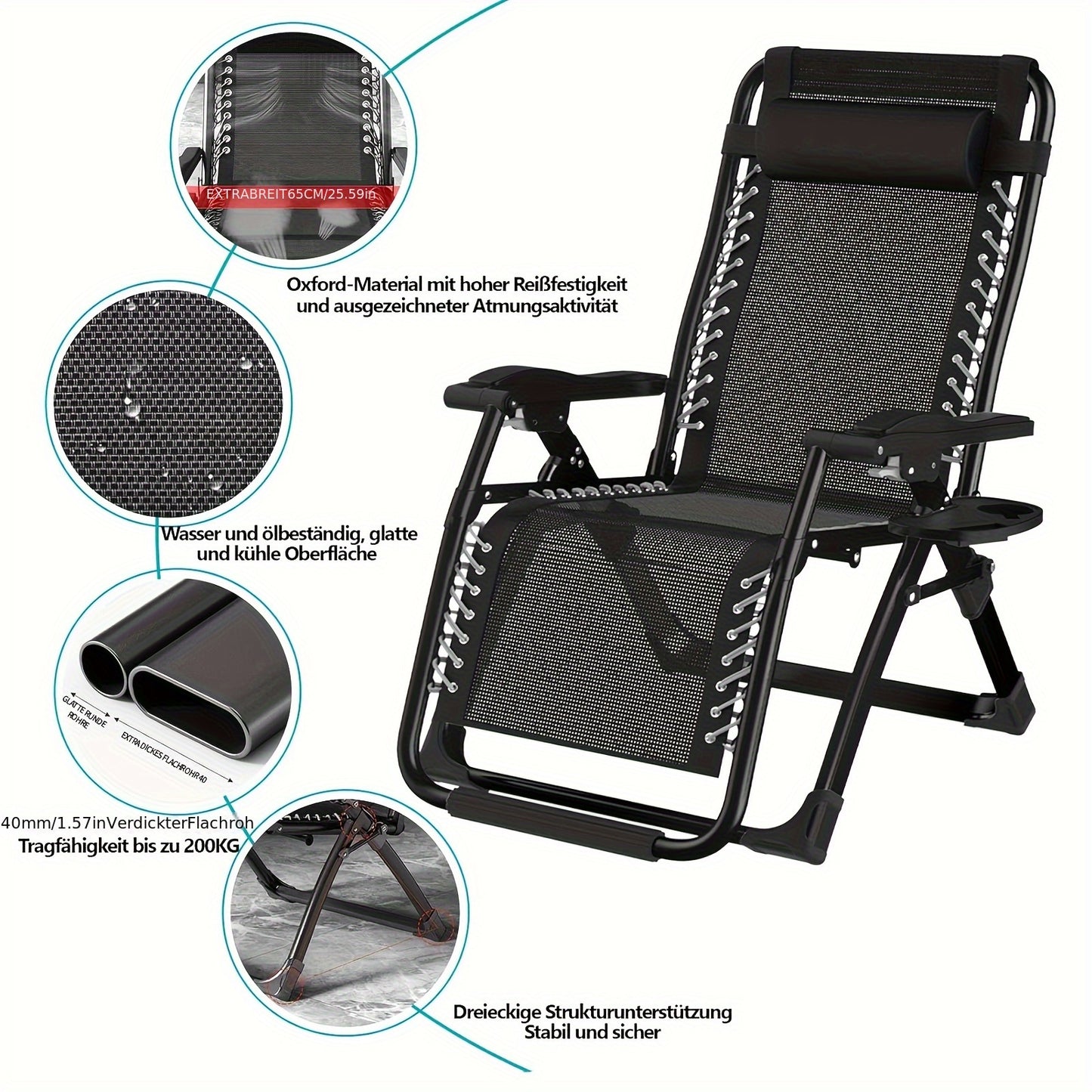 Ligbed – Ligstoel – Zonnebed – Tuinstoel – Lounger – Opvouwbaar – Verstelbare Hoofdsteun – Extra Breed 77 cm