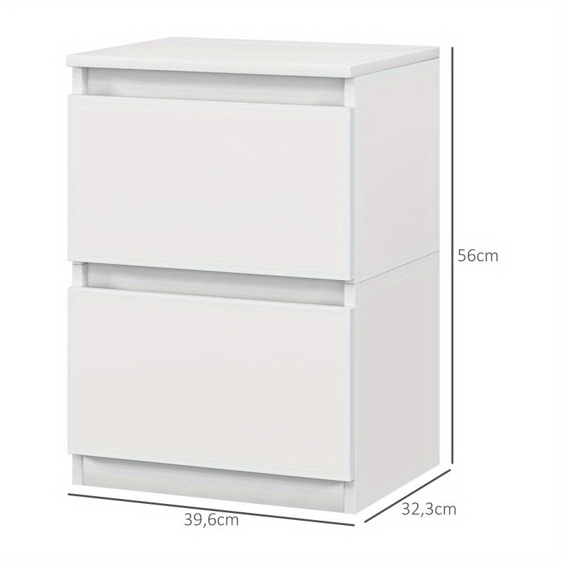Nachtkastje – Nachtkast – Bijzettafel – Ladekastje – Opbergkastje – 2 Lades – Compact 40x32x56 cm – Melamine Coating Wit