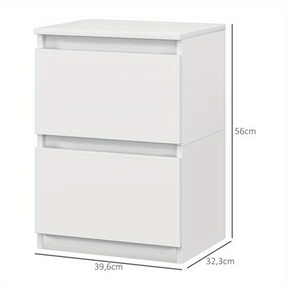 Nachtkastje – Nachtkast – Bijzettafel – Ladekastje – Opbergkastje – 2 Lades – Compact 40x32x56 cm – Melamine Coating Wit