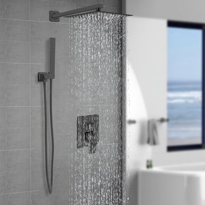 Doucheset – Regendouche – Handdouche – Douchekraan – Douchegarnituur – Messing – Mat Zwart – 25x25 cm – Waterbesparend