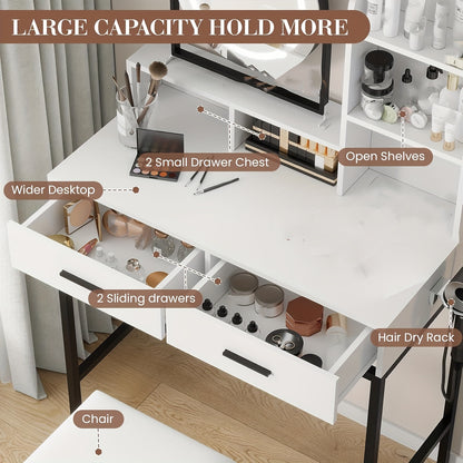 Makeuptafel – Kaptafel – Schminktisch – Vanity Tafel – Makeup Bureau – 360° Draaibare Spiegel – Verstelbare Hoogte