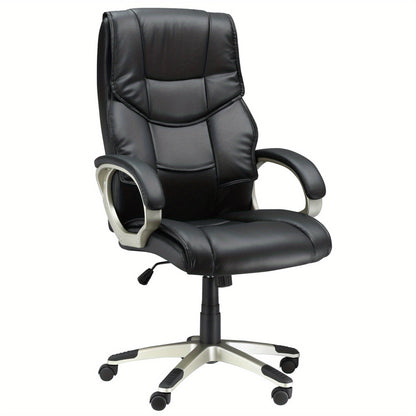Bureaustoel – Ergonomische Stoel – Office Chair – Gamestoel – Bureaustoelen – Verstelbare Hoogte 45-54 cm – 360° Draaibaar & Schommelfunctie – Zwart Kunstleer Met Houten Frame – Dikke Foamvulling & Vijf Wieltjes