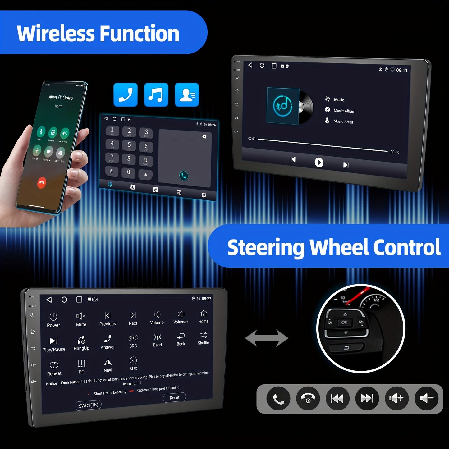 Android Autoradio – Multimedia Speler – Auto Radio – 2 DIN Headunit – Touchscreen Navigatie – 9 Inch HD Display – Draadloze CarPlay & Android Auto – Inclusief Camera en Microfoon